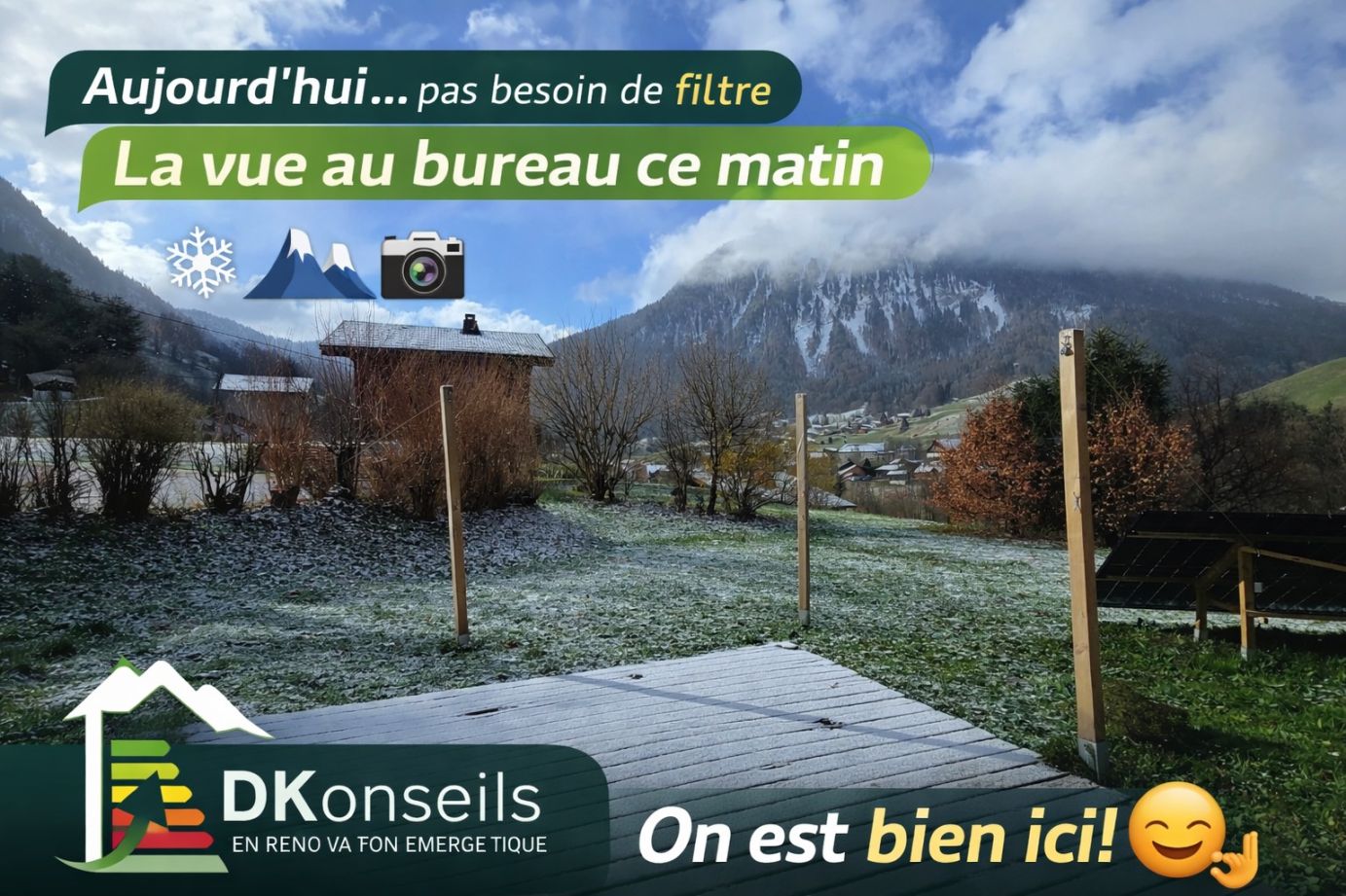 Aujourd’hui… pas besoin de filtre 😅 La vue depuis le bureau parle d’elle-même ❄️🏔️